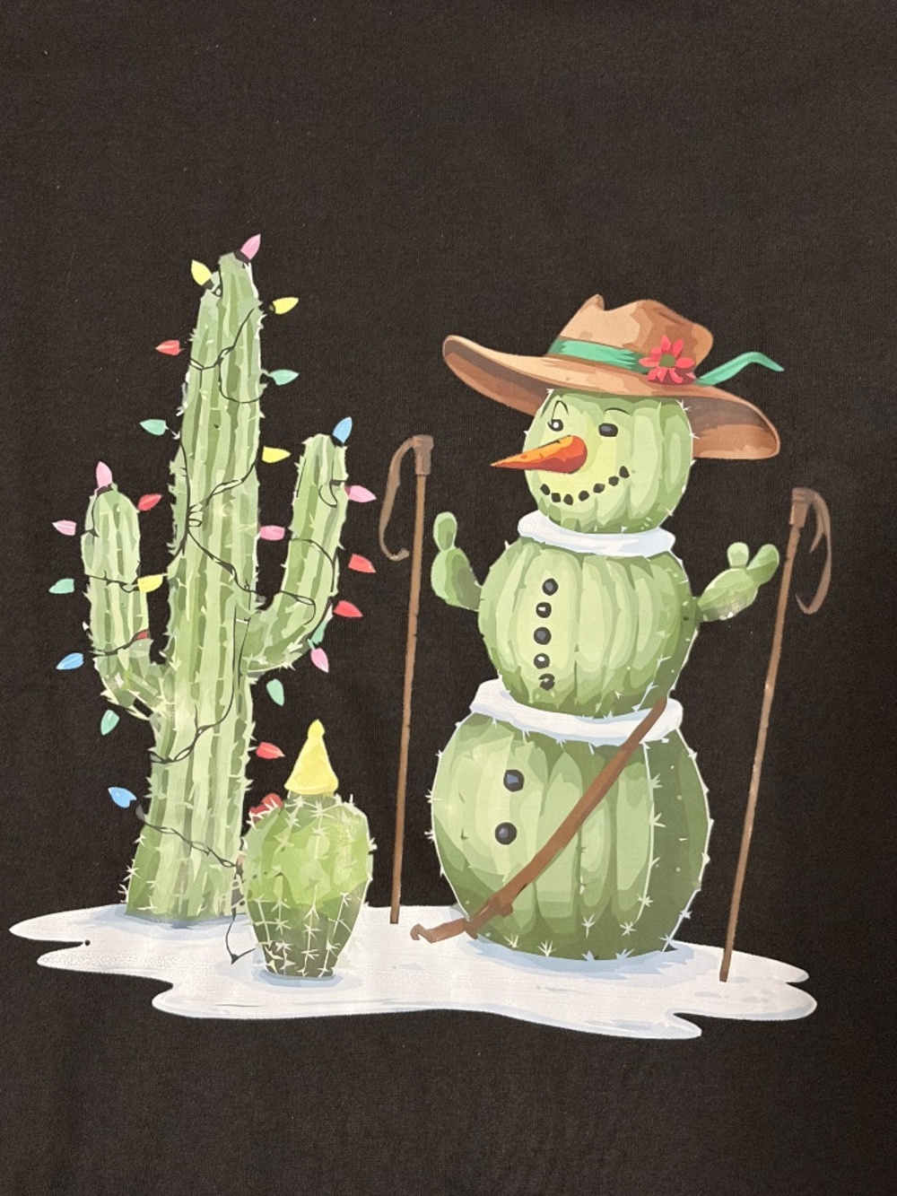 NWOT! Women's Desert Cactus Southwest Snowman Christmas T-Shirt - LARGE